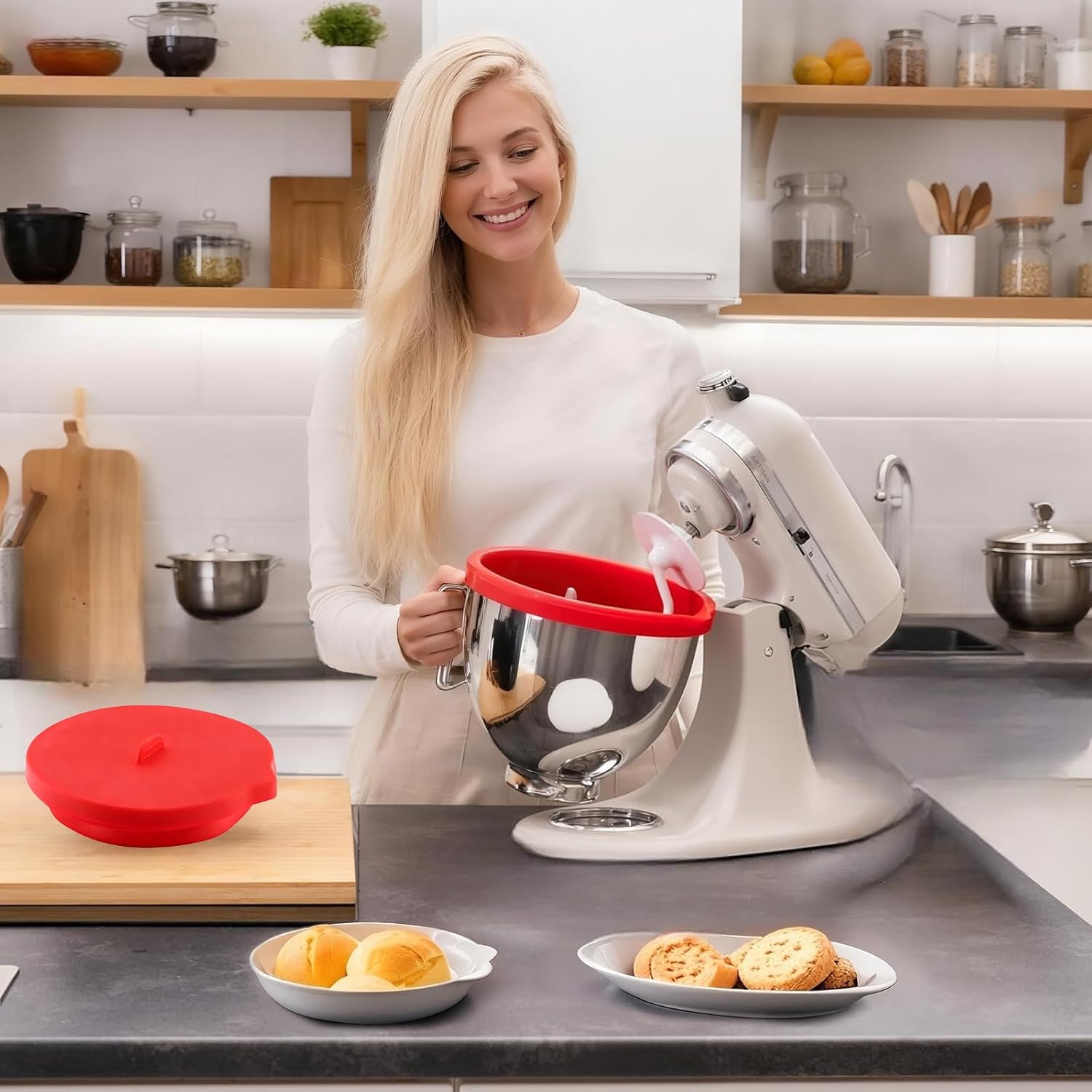 Collapsible Silicone Bowl Liners with Lids for 5 Qt Stand Mixers - Folds Flat, BPA-Free Food Grade, Easy Storage (1-Pack, Red) - Image 2