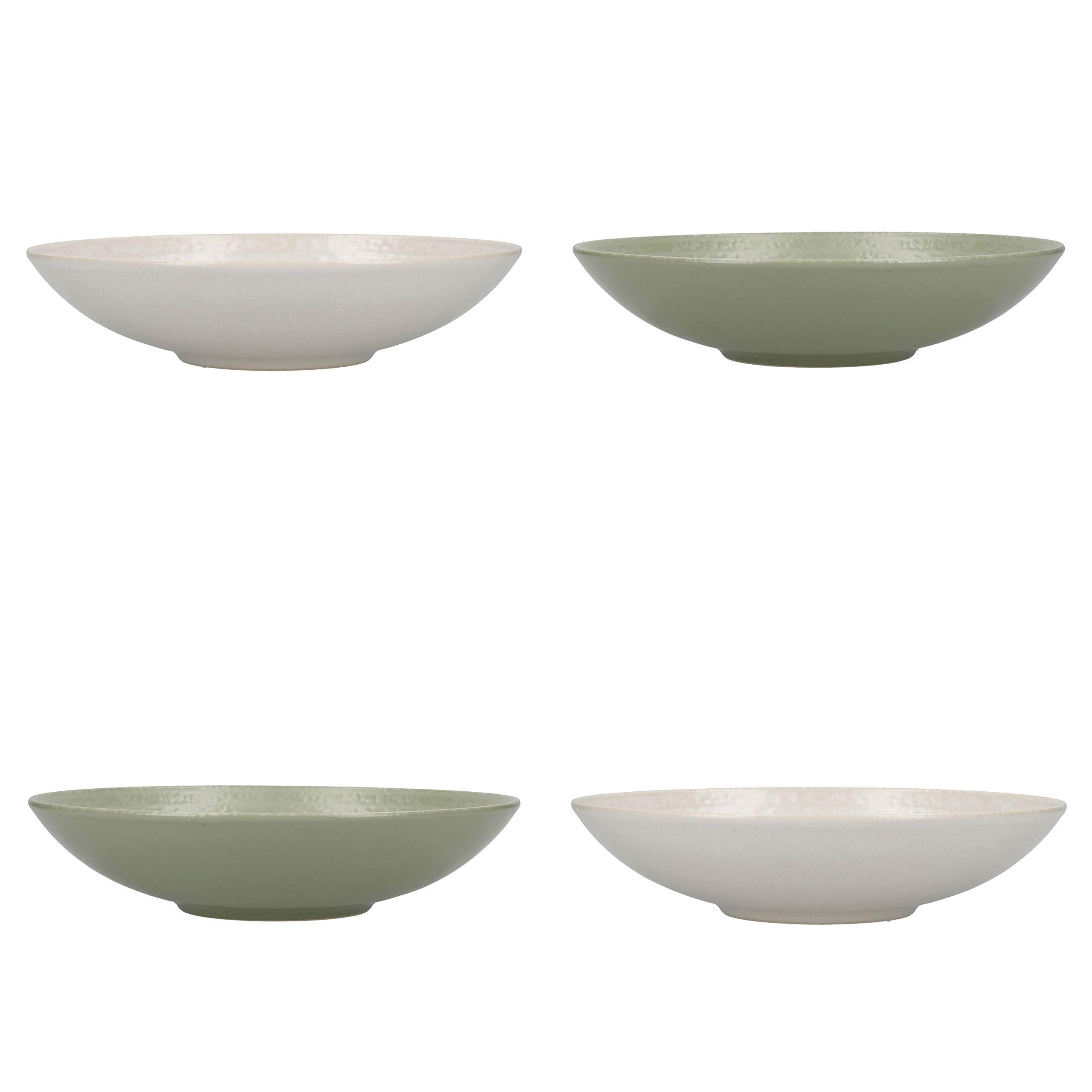 KitchenCraft Pasta Bowls Set of 4 in Gift Box, Ideal for Ramen and Rice, Lead Free Glazed Stoneware, Green/White, 22cm