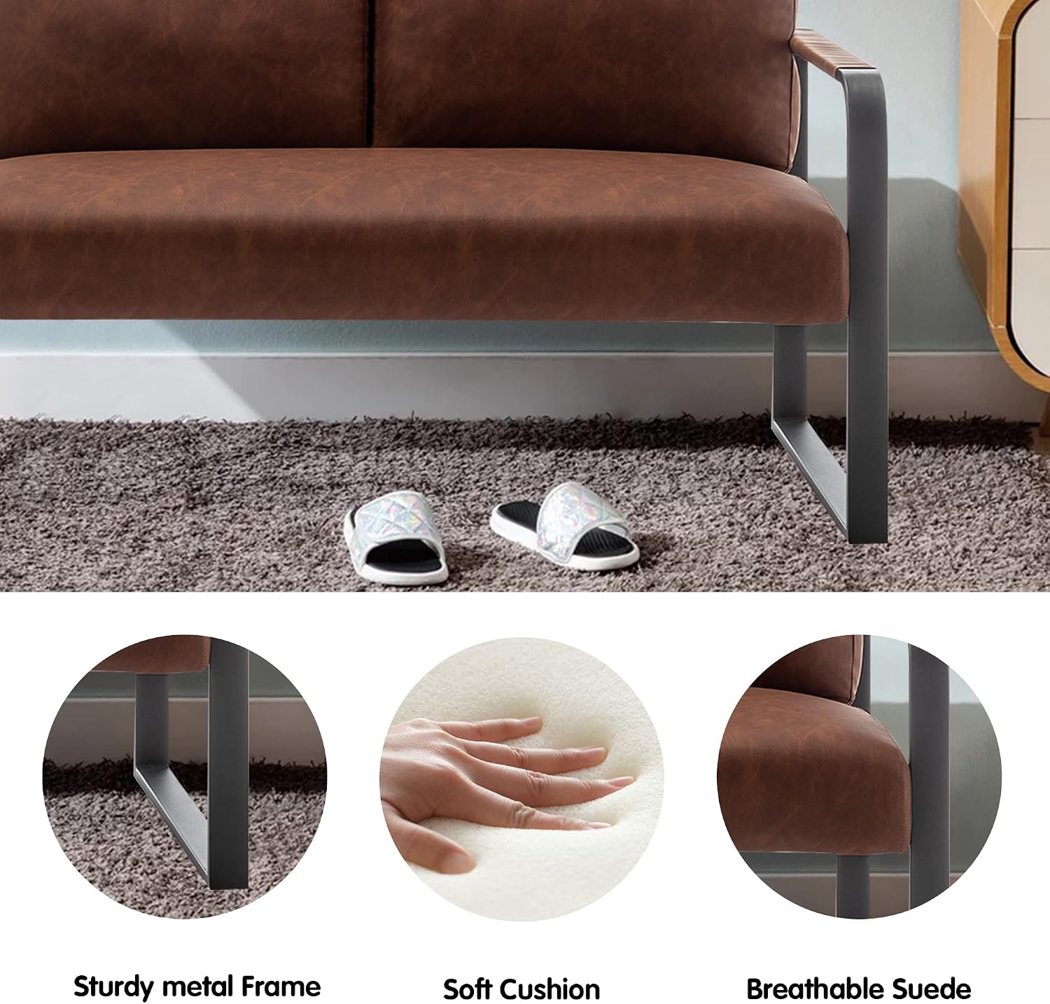 HAOBO Home Loveseat Couch Bench Settee for Living Room, Upholstered Small Sofa Couch PU Leather Banquette Lounge Bench for Dining Room Bedroom Funiture