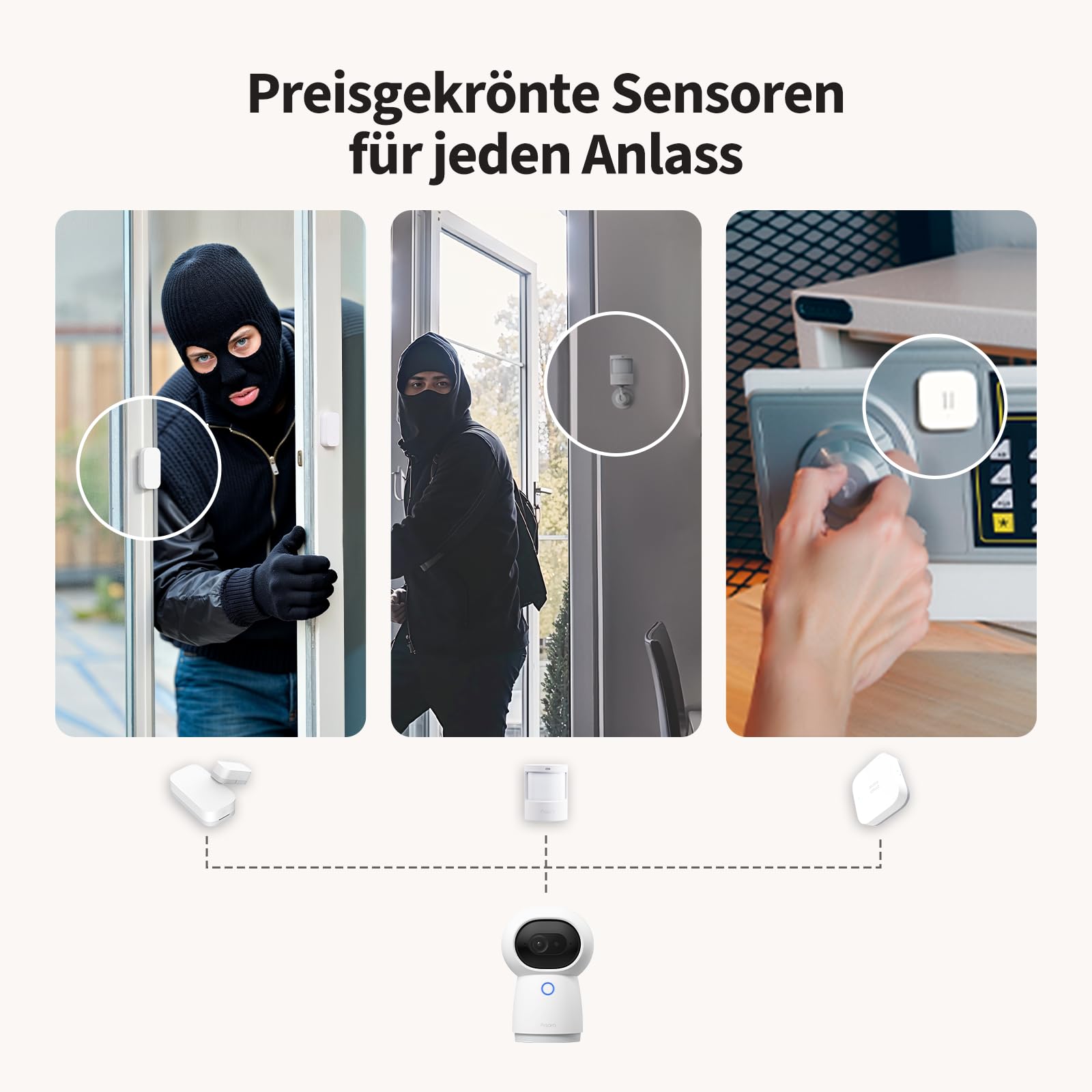 Aqara Home Security System Kit Y100-4-Stück Drahtloses Heim-Alarmsystem | Mit 2K Kamera-Hub G3, 3 Smart Sensors, Lokale Automatisierung & 24/7-Alarm, Unterstützt HomeKit, Google Home, Alexa