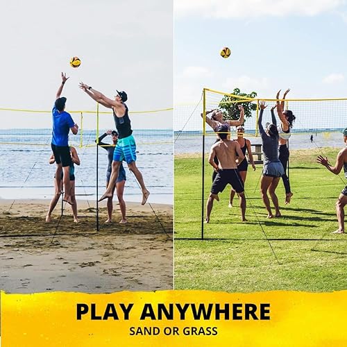 Miniatura 10 de CROSSNET Juego de voleibol cuadrado de 4 unidades para adultos y niños con red de voleibol, mochila y pelota para juegos al aire libre