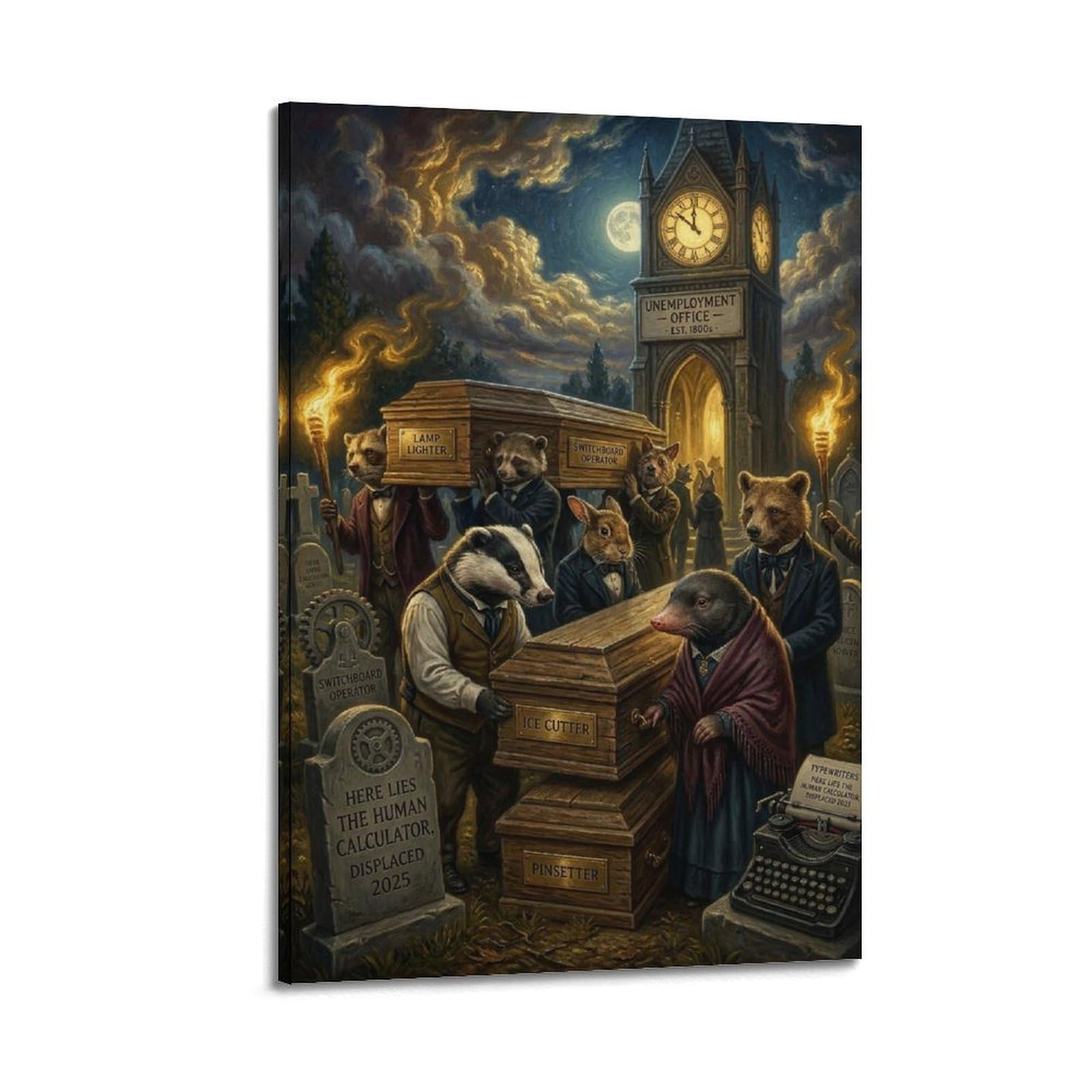 XKUGA Surreal Vintage Animal Poster Coffin Procession Dark Humor Modern Decorative Canvas Prints - Ideal Wall Art for Family, Man Cave, Game Room, Boys & Girls Bedroom 12x18inch(30x45cm)