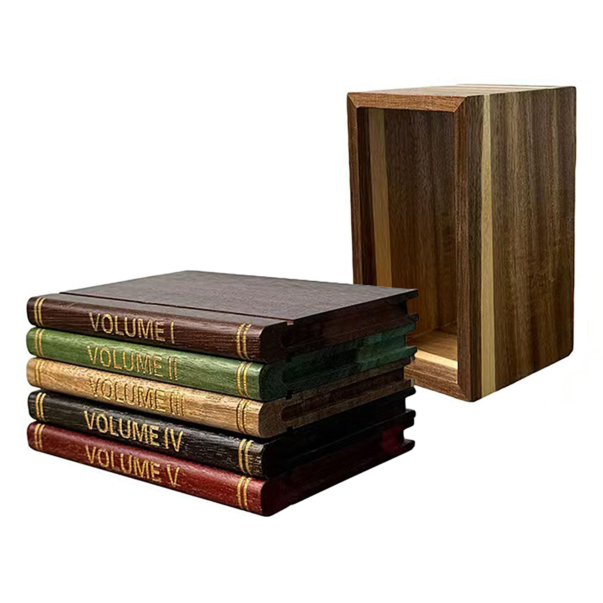 PSKJHN Drink Coasters with Holder, Set of 5 Acacia Book-Shaped Coaster Tabletop Decor & Ornaments, Heat-Resistant Mats for Drinks, Tea, And Casseroles, Creative Coasters - Gift for Book Lovers