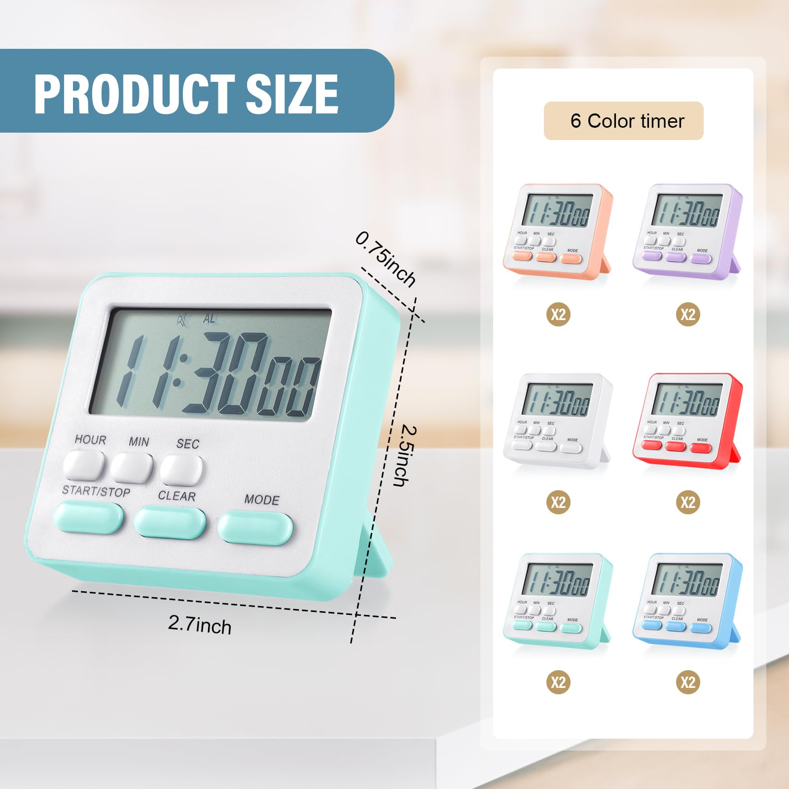Weewooday 12 timer digitale da cucina magnetico, conto alla rovescia, conto alla rovescia, grandi cifre, sveglia forte, carino, da scrivania, cronometro, per insegnanti, bambini, cucina, ufficio