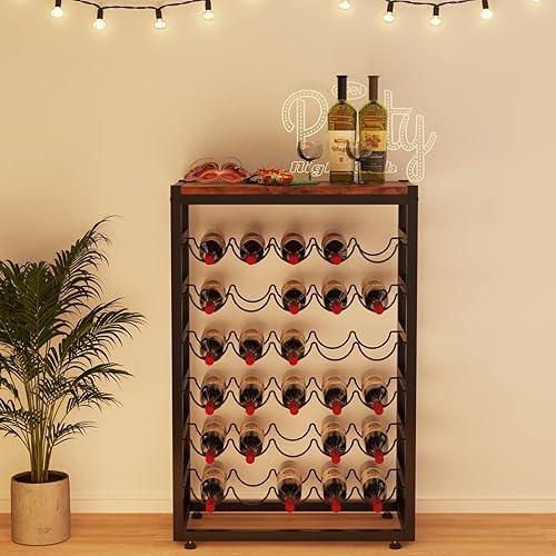 Miniatura 7 de Dripex Estante de vino para 30 botellas, estante de almacenamiento de vino de 6 niveles con mesa de madera, soporte de metal resistente para