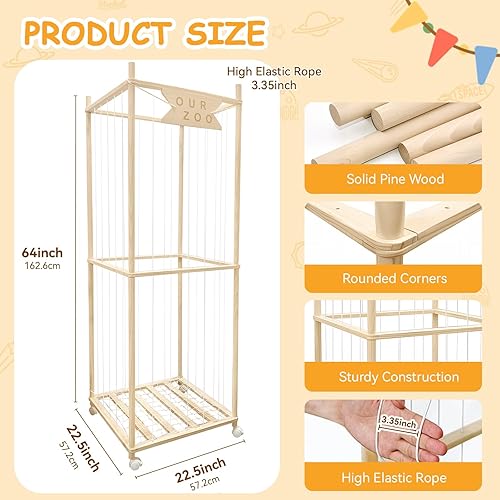 Miniatura 2 de Zoológico de almacenamiento de animales de peluche con ruedas, soporte de madera grande para animales de peluche, organizador de juguetes para