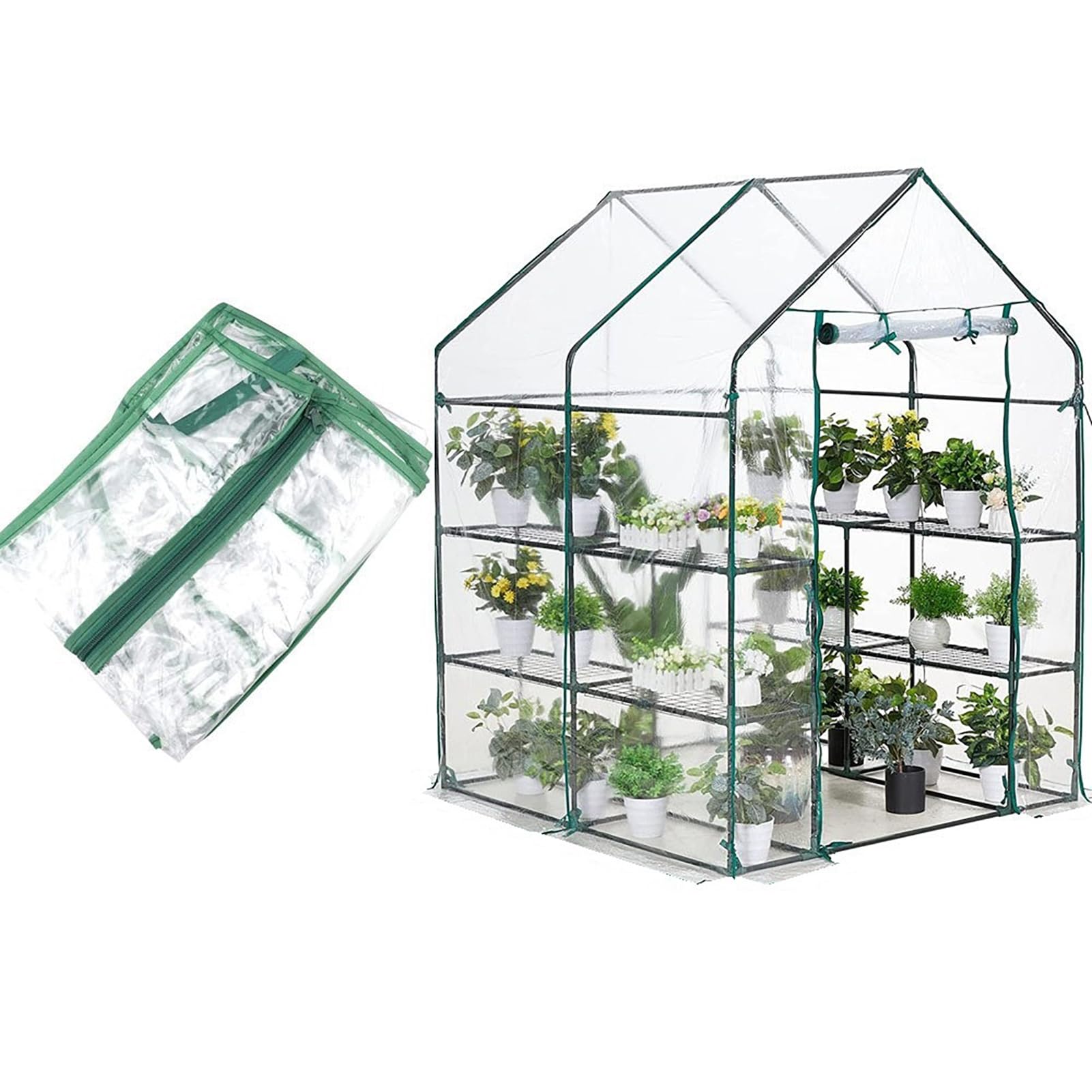 Lona para invernadero inodora, 143 x 143 x 195 cm, de PE impermeable de repuesto con puerta, aislamiento térmico, invernaderos transparentes verdes y claros resistentes a la lluvia