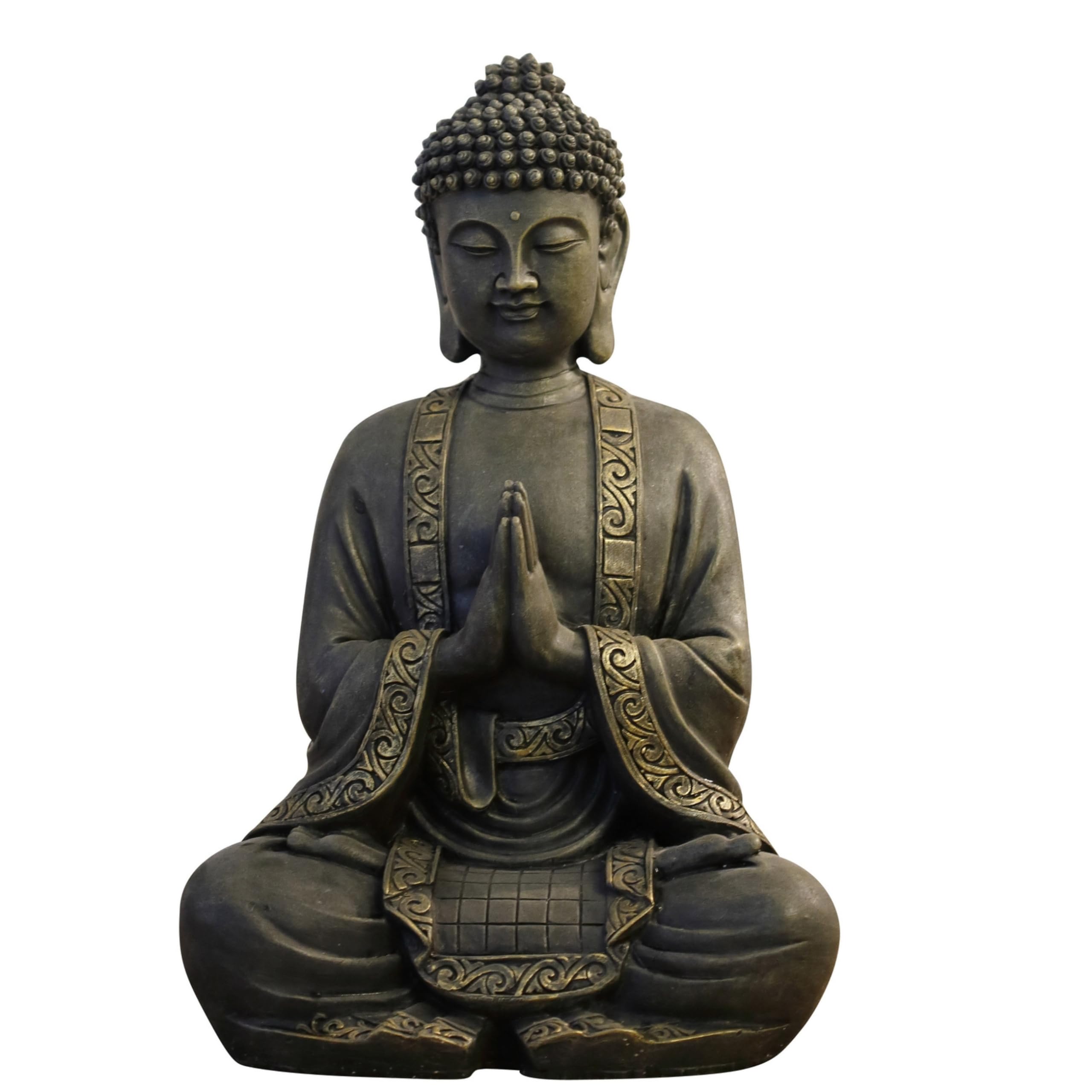 Zen Light - Grande Statue Bouddha Zen 38 cm - Excellente Finition, Peinture Effet Patiné, en Résine - Bel Objet de Décoration et Feng Shui pour la Maison - Idée Cadeau Porte Bonheur
