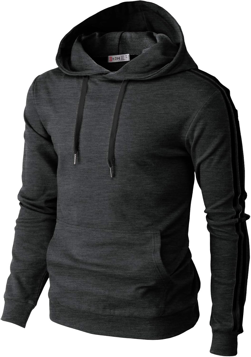 H2H Mens Casual Slim Fit Double Cotton Fabric Long Sleeve Hoodie Shirts With Kanga Pocket