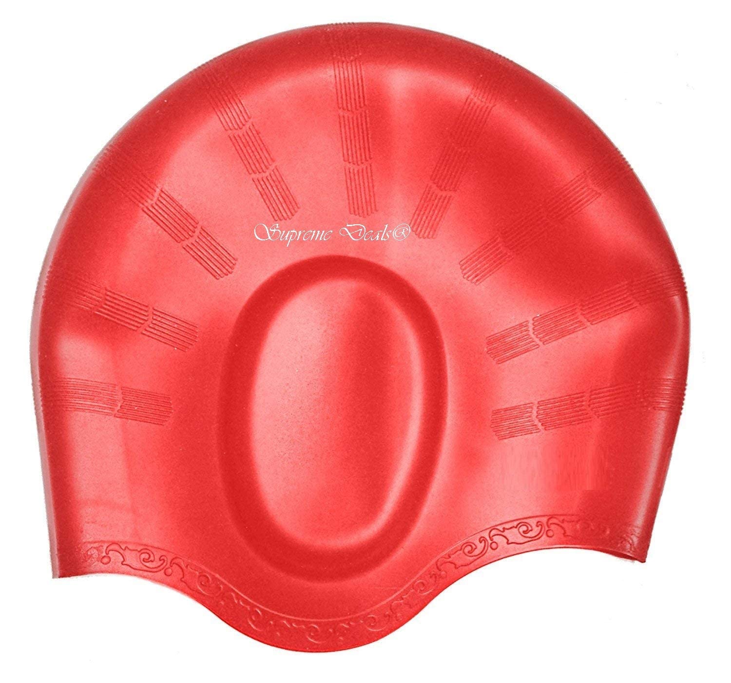 Umadiya® Jumbo Size Designed Long Hair Swim Cap,Waterproof Silicone Swimming Cap for Adult Woman and Men,Keeps Hair Clean with Ear Protector (Red) (B0CWNYV9NB) Amazon Price History, Amazon Price Tracker