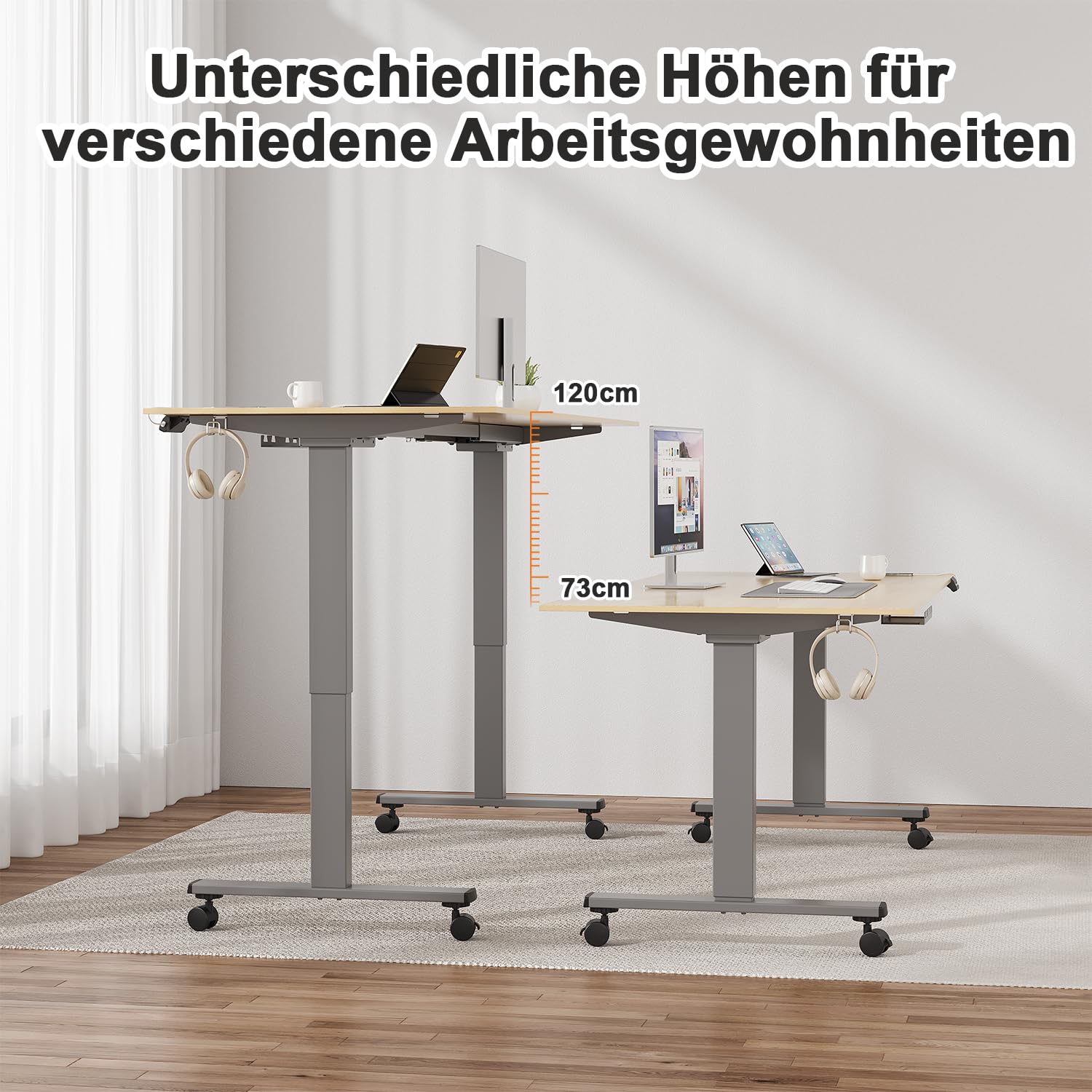JUMMICO Höhenverstellbarer Schreibtisch Gestell mit 2 Starken Motoren, 100KG Belastbarkeit,Schreibtischgestell Höhenverstellbar mit 3 Speicherplätze & Type-C Ladeanschluss für Büro & Homeoffice