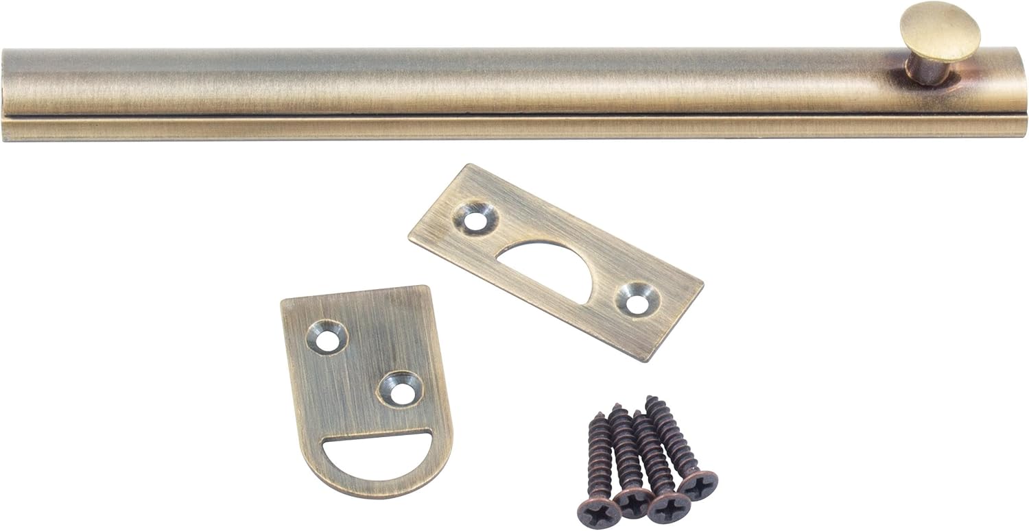 Stone Harbor Hardware Door Surface Bolt, 6 Inches, Antique Brass