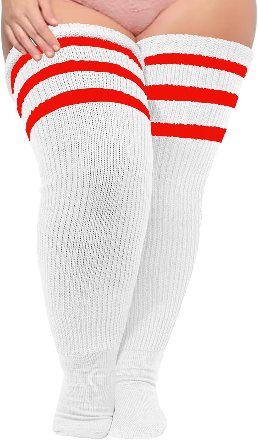 Moon Wood Plus Size Thick Thigh High Socks for Thick Thighs- Extra Long Striped Over the Knee Halloween Socks Leg Warmers