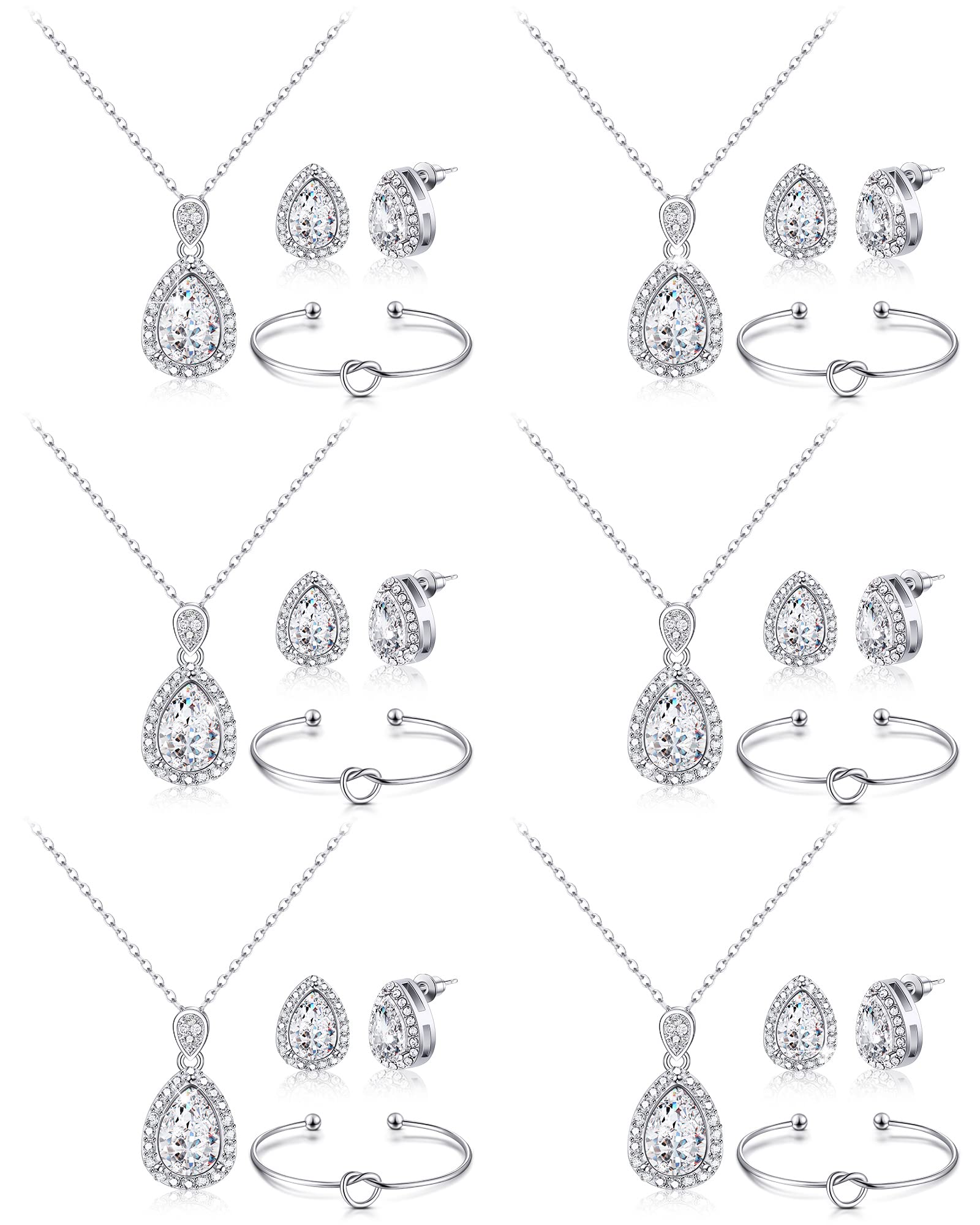 Fumete 6 Sets Bridesmaid Jewelry Set, Silver Rhinestone Necklace Earrings Bracelet with Gift Card, Wedding Bridesmaid Gifts for Bridal Party