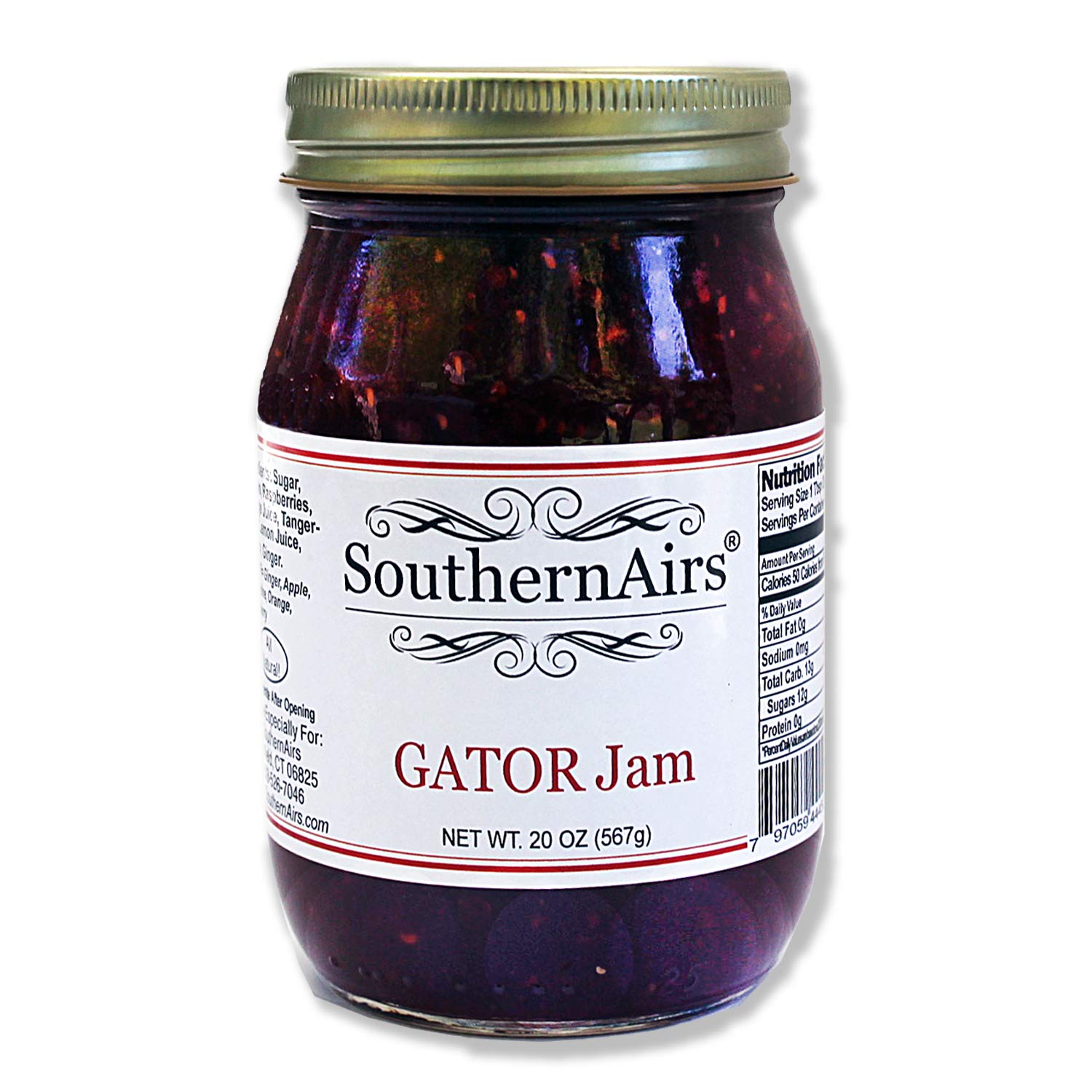 SouthernAirs GATOR Jam / Ginger, Apples, Tangerines, Oranges, Raspberries (GATOR) Natural fruits blended together to create a flavorful tangy Jam / 20 ounce Jar