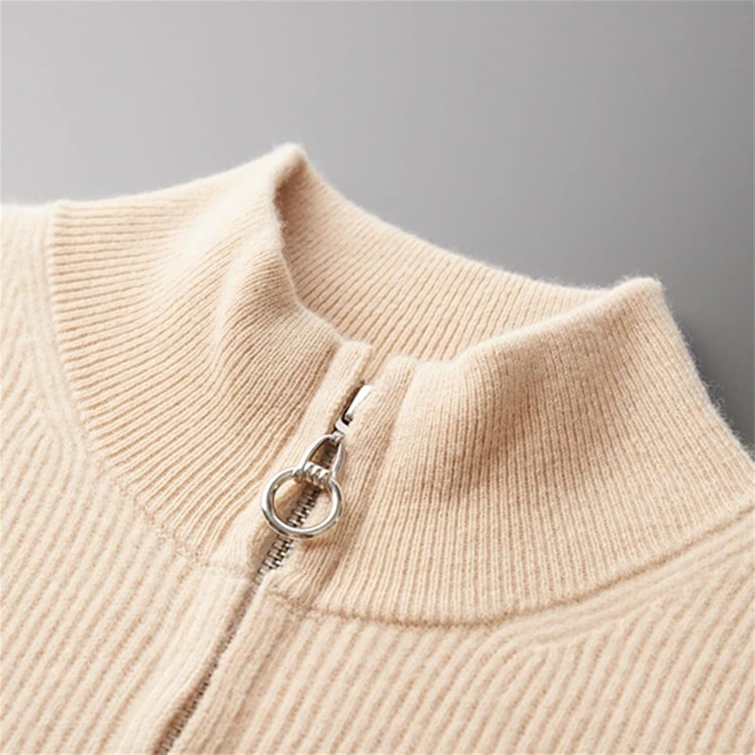 Men's Pure Cashmere Top High Collar Zipper Cardigan Loose Warm Cashmere Sweater Knit Collection