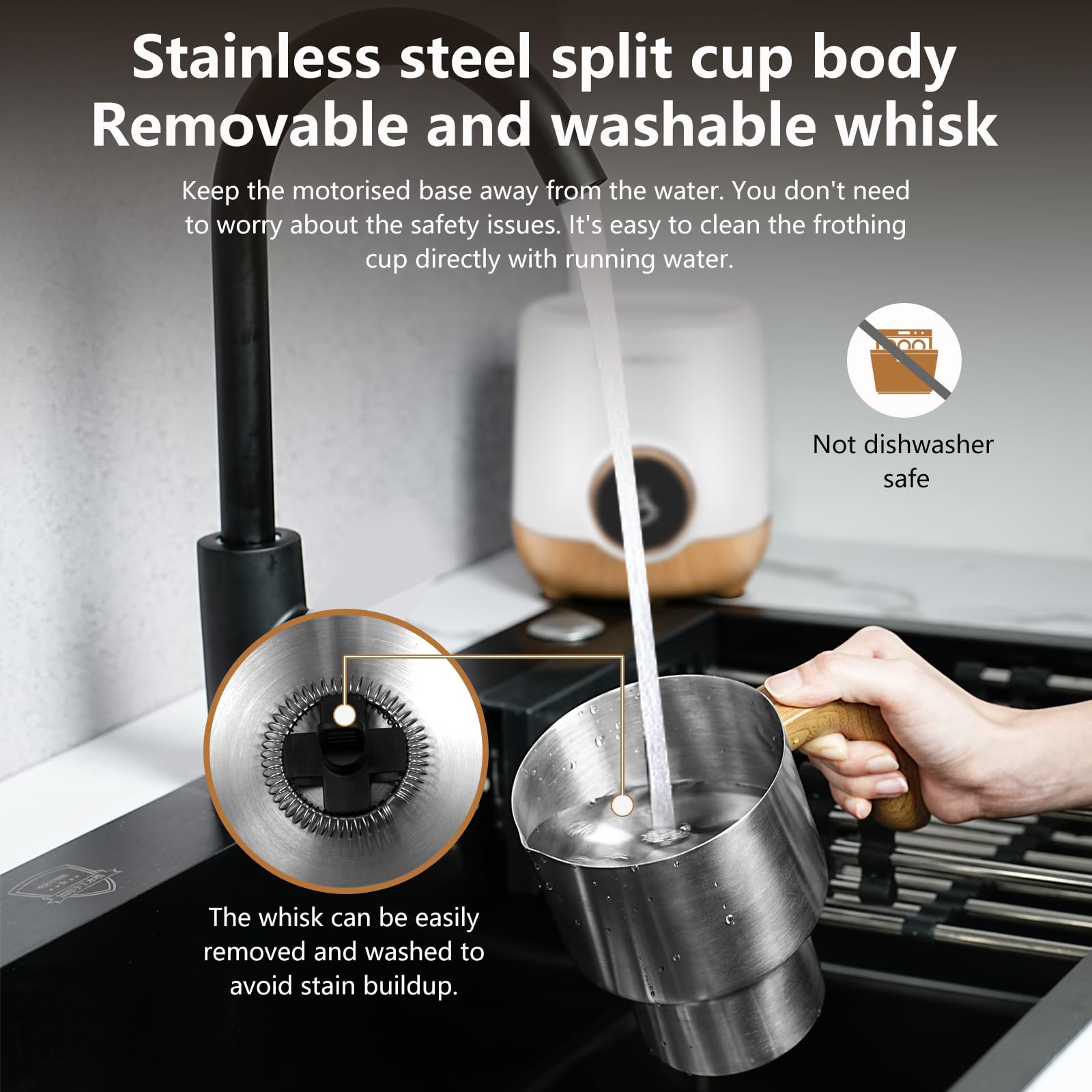 AMZCHEF 8-IN-1 Montalatte Elettrico Cappuccino 550 Watt, 600 ml Montalatte Elettrico con Tazza Divisa per Schiuma di Latte Calda e Fredda, Latte Caldo, Alimenti per Bambini a Base di Latte