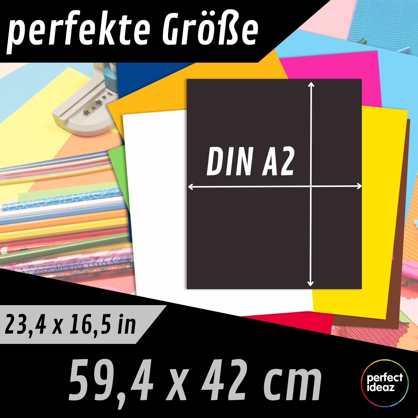 perfect ideaz 50 Blatt Fotokarton DIN-A2, 10 Farben, stabiler recycling Karton 300 g/m², Made in Germany, Blauer Engel zertifiziert