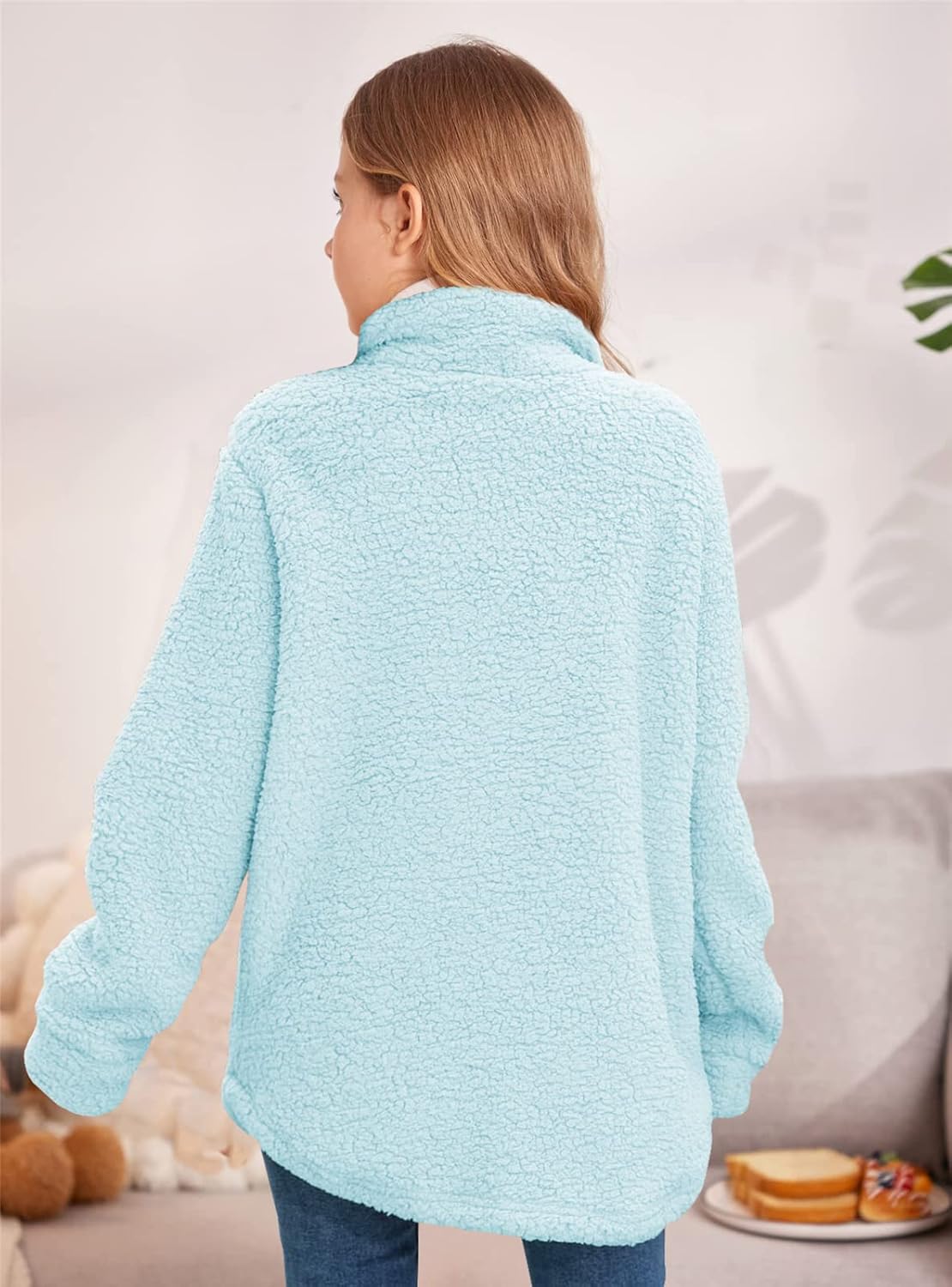 Haloumoning Girls Fuzzy Fleece Jacket Casual Button Down Sherpa Overcoat Faux Fur Jackets Outwear 4-15 Years - Image 2