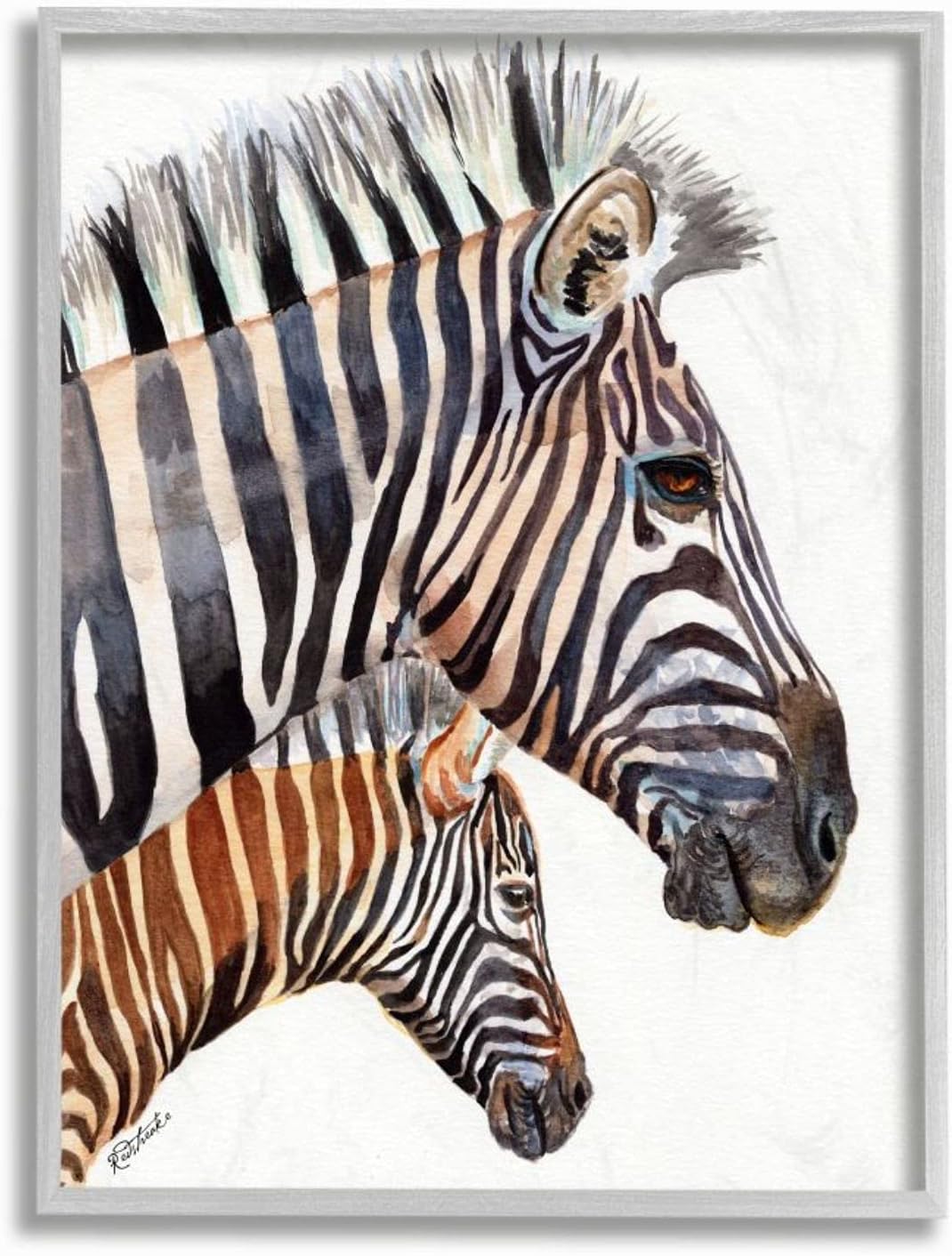 Stupell Industries Zebra Family Portrait Black Brown Animal Watercolor Painting Canvas Wall Art, Multi-Color