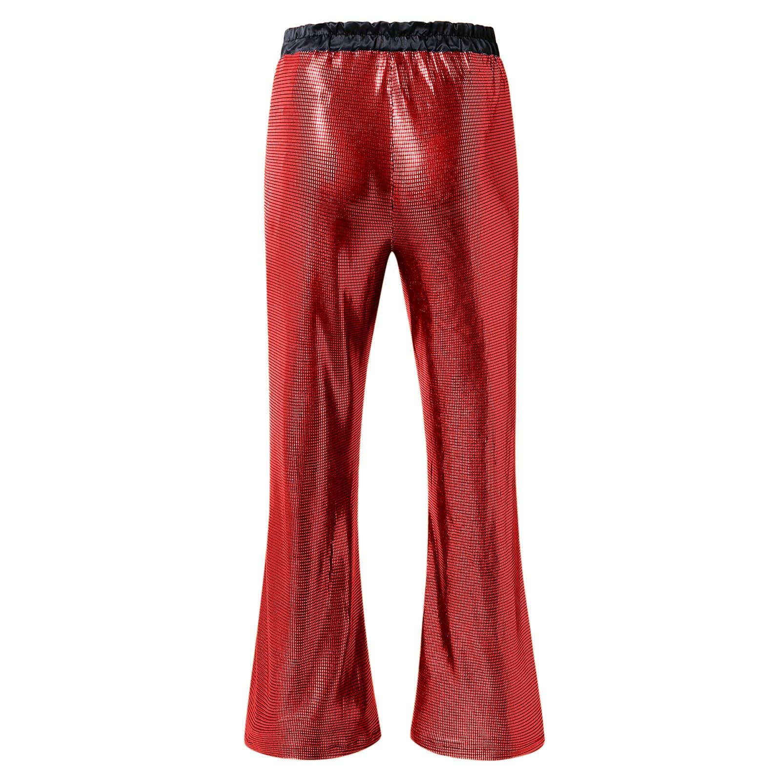 Generisch Pantalones con purpurina para hombre, con lentejuelas, elásticos, cintura alta, estilo hippie, retro, años 70, 80, 90, disfraz de discoteca, fiesta, club, carnaval, disfraz de carnaval