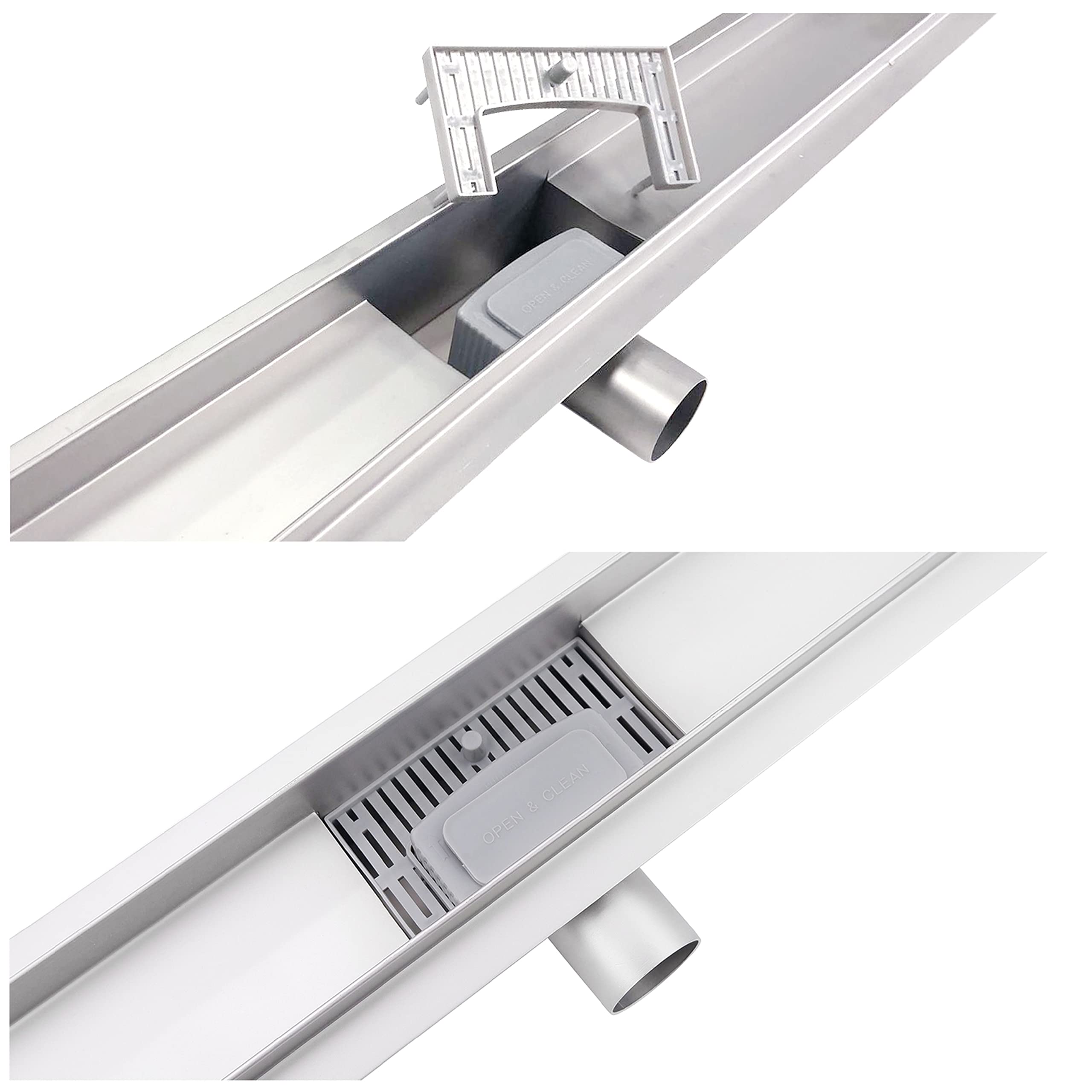 Caniveau extra plat pour douche italienne avec grille de finition inox longueur 60 centimètres - Avec siphon anti odeur et filtre pour cheveux NOYON & THIEBAULT