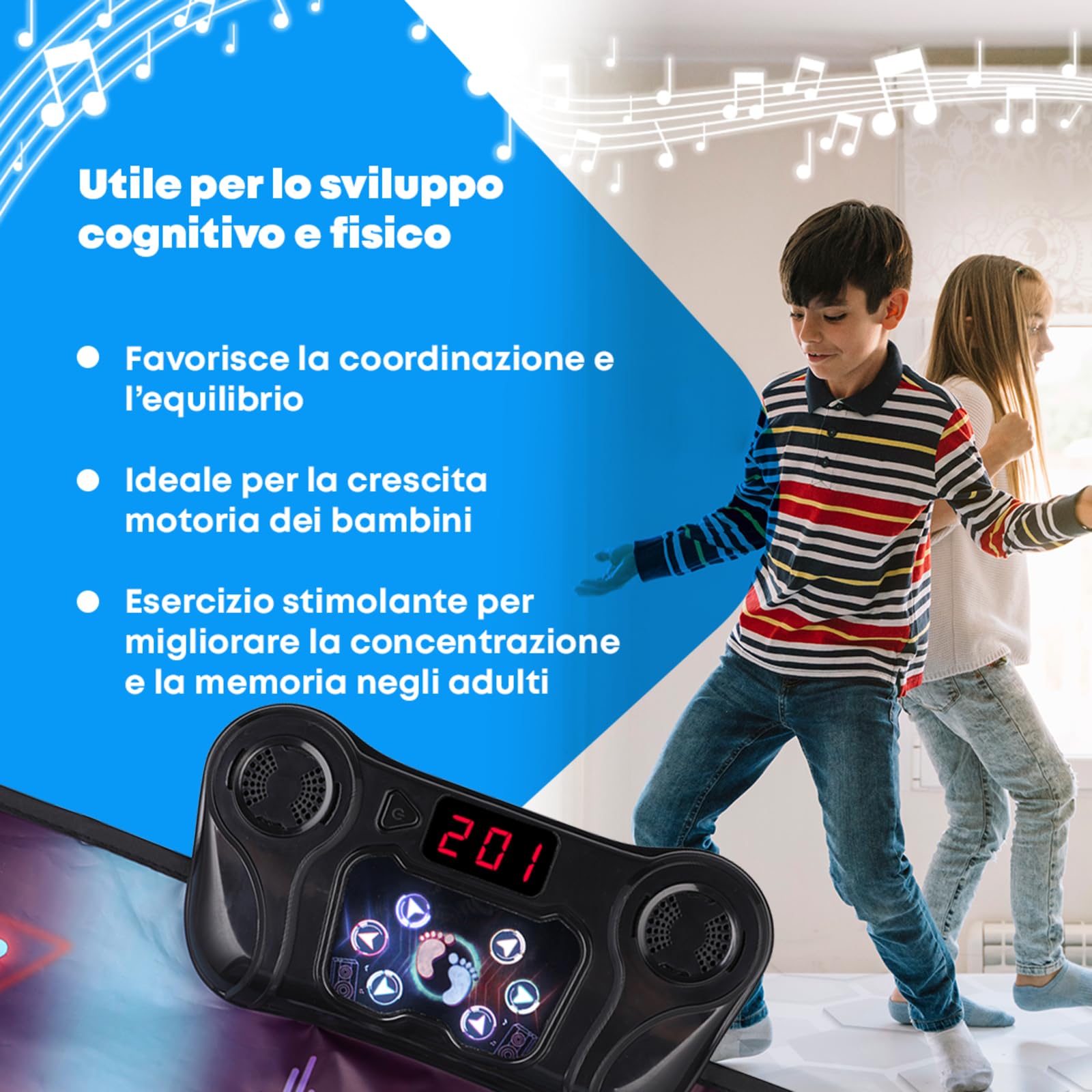NK Tappetino da Ballo per Bambini +5 Anni e Adulti Bluetooth 5.0 - Giochi Danza con 7 modalità di Gioco, Regalo di Compleanno Natale, Base Antiscivolo e Altoparlante con Volume Regolabile (100x89cm)