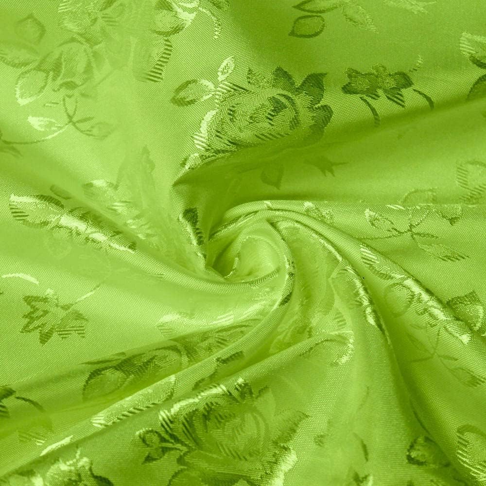 Kayla Lime Green Polyester Floral Jacquard Brocade Satin Fabric by The Yard - 10004