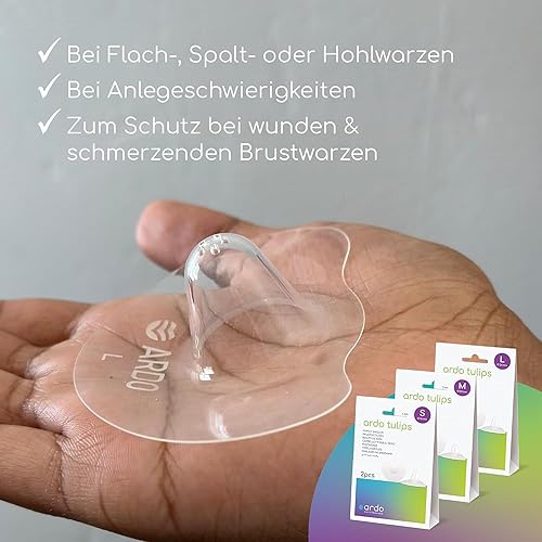 Miniatura 13 de Ardo Tulips - Protectores de contacto para pezones para lactancia, fabricados en Suiza, 2 unidades con funda de transporte, sin BPA (S, 0.630 in)