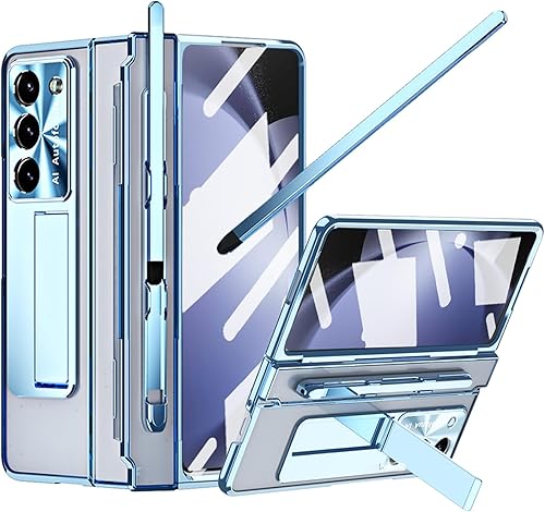 Miniatura 8 de Funda transparente para Samsung Galaxy Z Fold 5 con S Pen y soporte para bolígrafo Z Fold 5 S, protector de bisagra de diseño de una sola pieza,