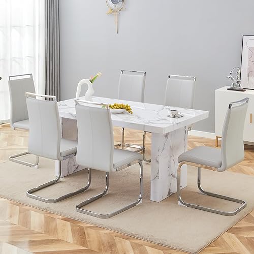 Miniatura 14 de gopop Juego de mesa de comedor de 11 piezas, juego de mesa de comedor de mármol de 79 pulgadas para 10, tablero y base de mesa de comedor MDF con