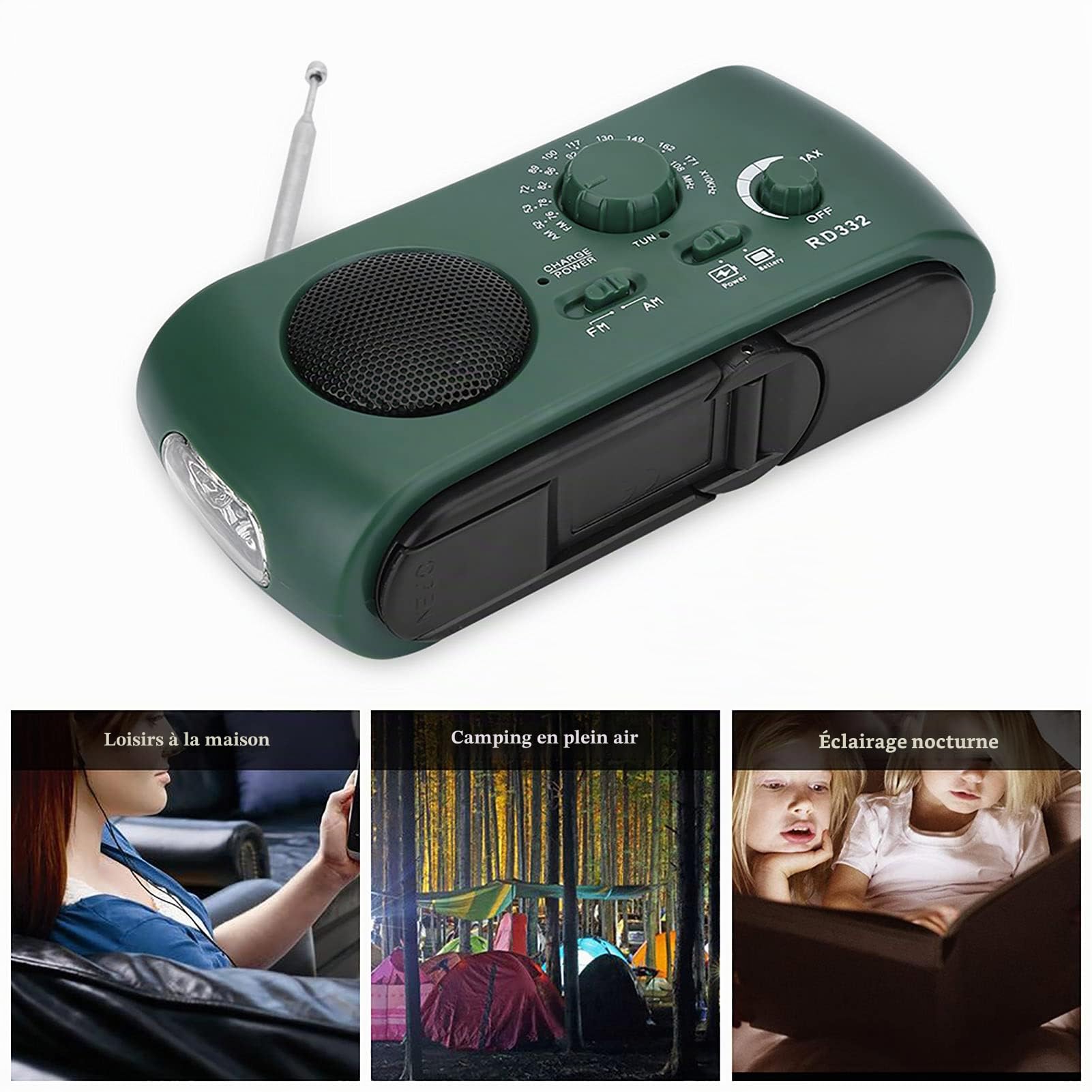 Elprico Radio a Pile Survie, Radio a Pile AM/FM avec Lampe de Poche LED Chargeur de Téléphone d'urgence pour la Maison et Le Camping en Plein Air, la Randonnée