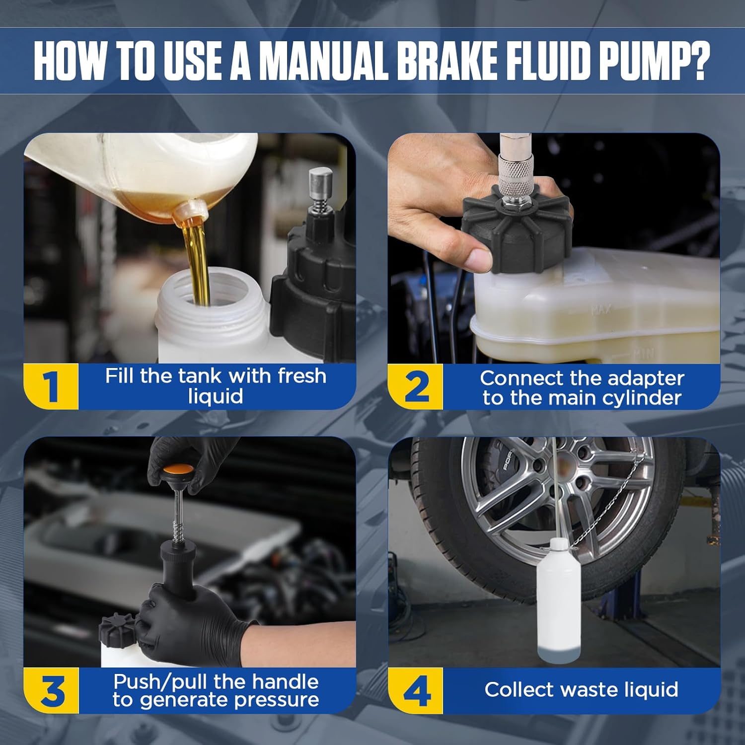 PLAYOCCAR Brake Bleeder Pressure Pump kit,3L Brake Fluid Bleeder Kit with 1L Waste Bottle & 4 Upgraded Master Cylinder Adapters & 1 Universal Adapter,One-Person Vacuum Operation