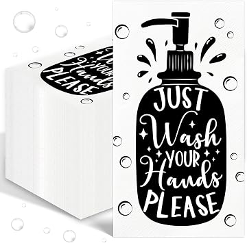 100PCS Disposable Hand Towels for Bathroom Paper Towels for Guests 3 Ply Just Wash Your Hands Please Bathroom Napkins for Powder Room Wedding Birthday Anniversary Baby Shower, Black