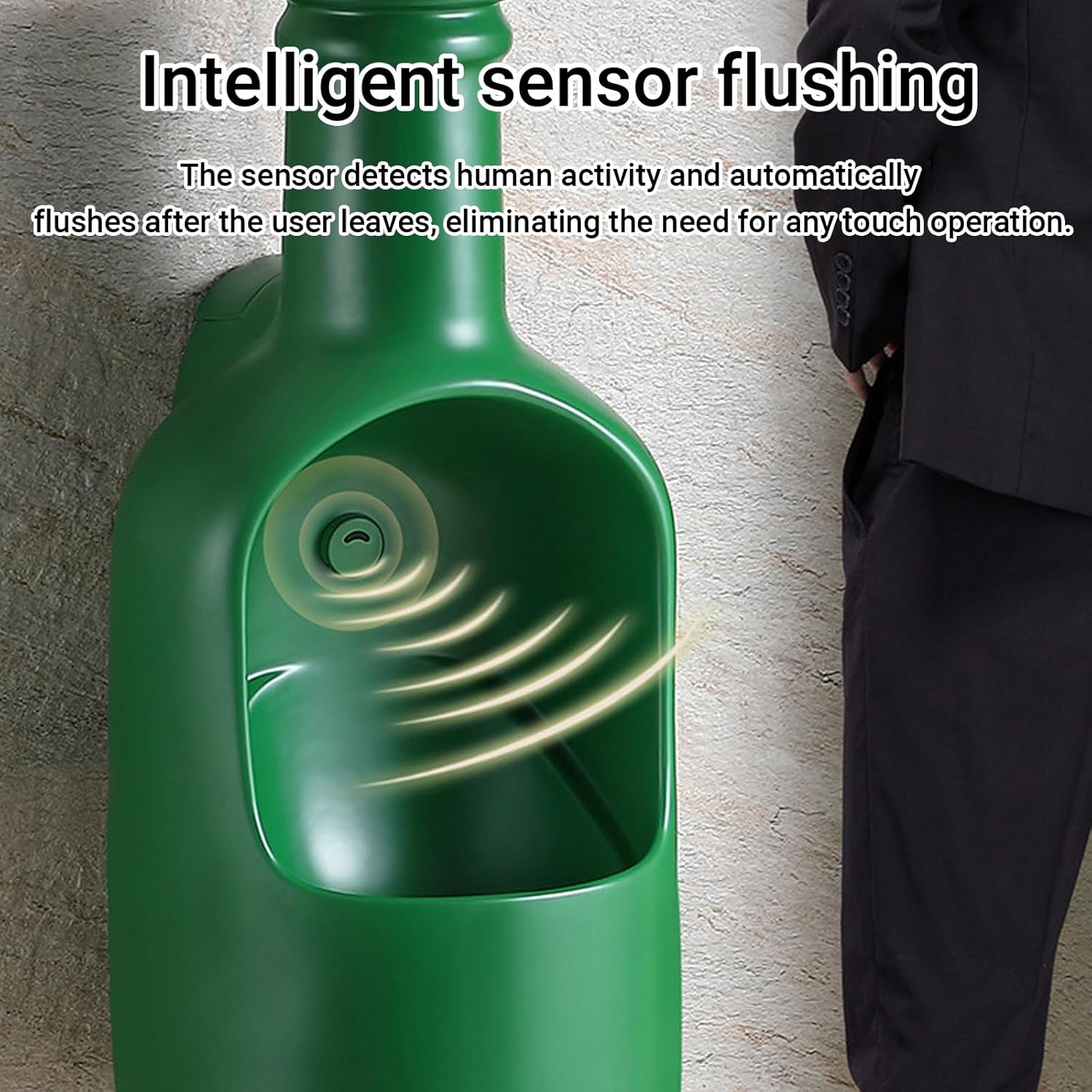 Commercial Wine Bottle Shaped Urinals for Men, Spill Proof Splash Proof Wall Mounted Ceramic Male Urinal, Anti-Odor Urinal for Bar, Restaurant, Public Bathroom(Black,Built-in sensors)