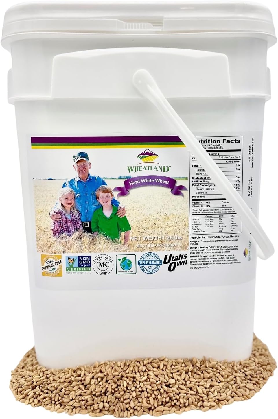 Hard White Wheat Berries : Wheatland™ : 25 lb Bulk: Emergency Preparedness : Mylar : Oxygen Absorber : 30 Year Shelf Life : Non GMO: NO Glyphosate : Long Term Food Storage