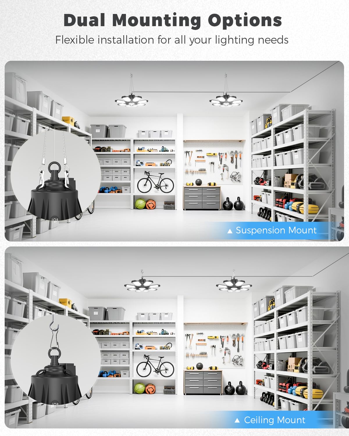 2 Pack Motion Sensor Garage Light Plug in - 25000LM Motion Sensor Shop Light with 8 1 LED — view 5