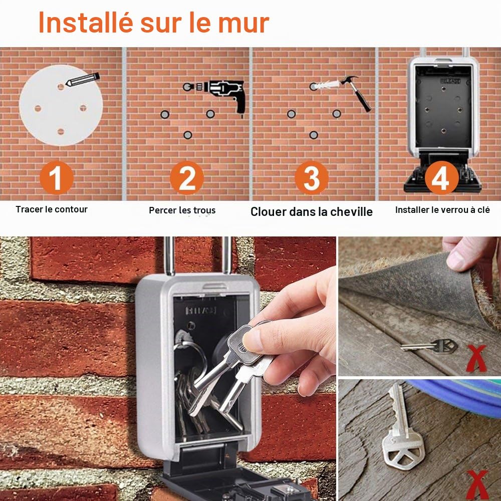 TEUEN Boite à Clé Sécurisée Montage Mural Boite a Clef avec Code Numérique à 4 Chiffres, Extra Grande Lock Box Coffre a Clefs Exterieur avec Anse, Format XL Boîte à Clés à Code