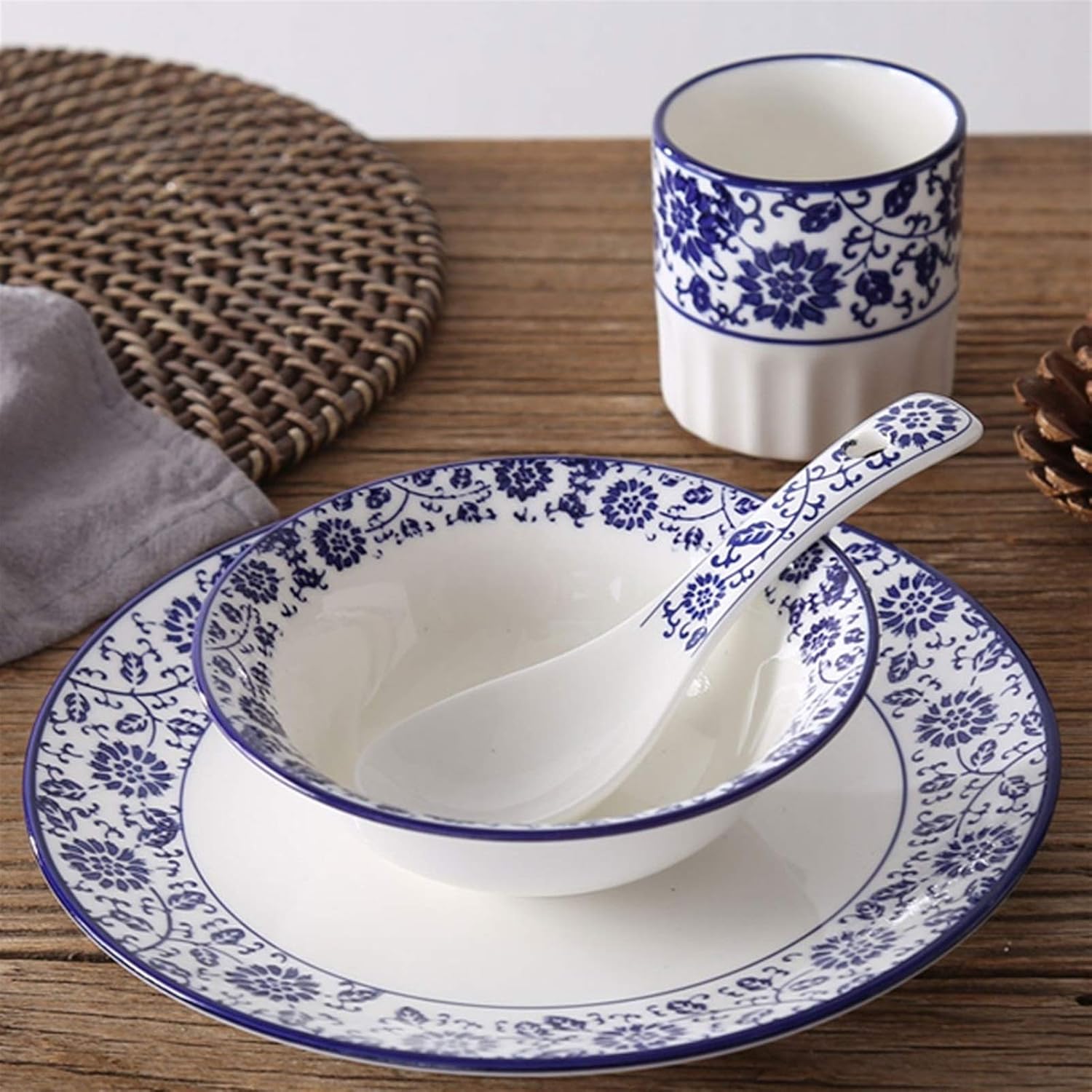 Scoop Hand-Painted Blue and White Porcelain Ceramic Soup Spoon Set Household Soup Spoon 10 Piece Set 5.3 Inches Long Soup Spoon