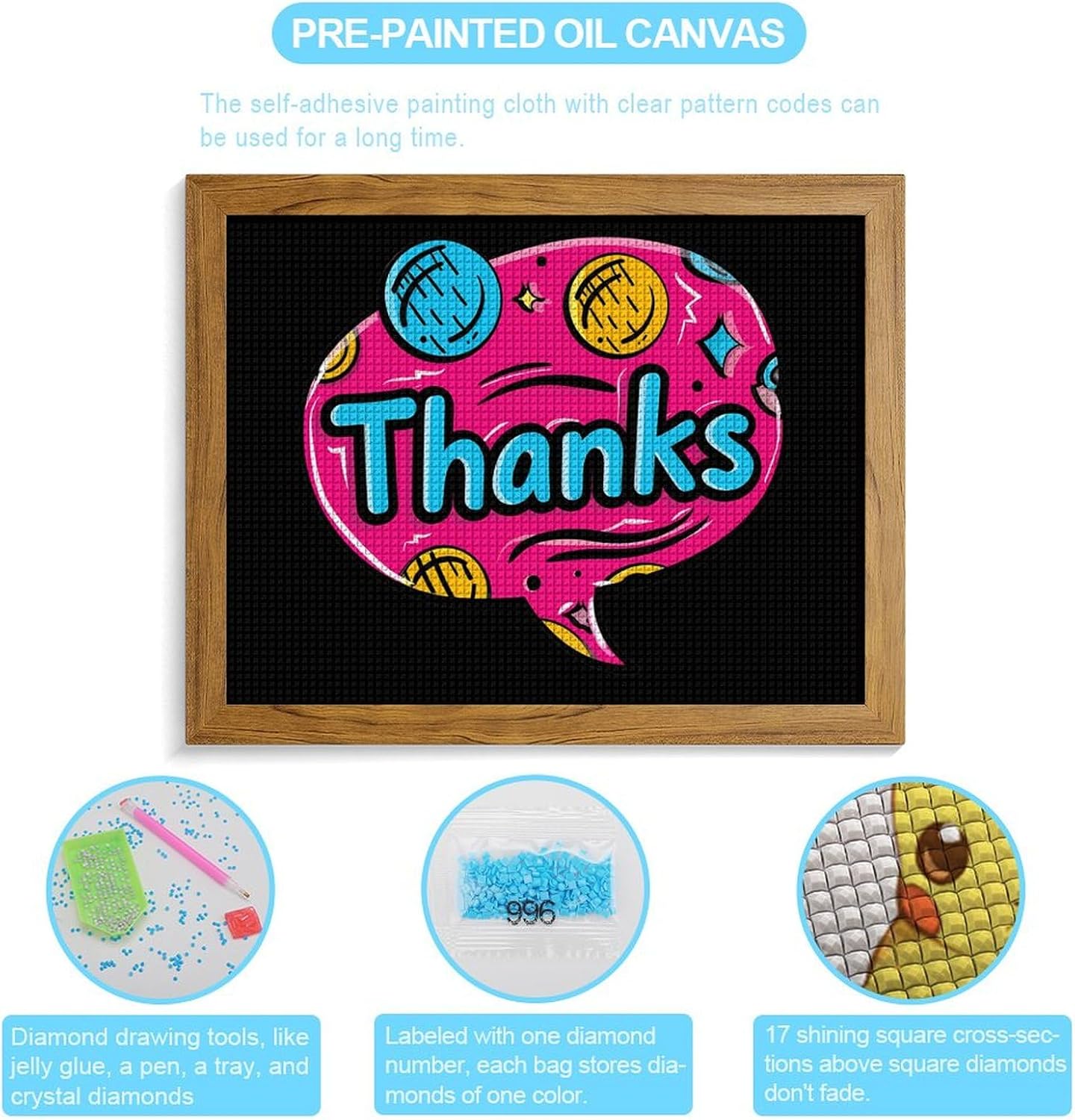 Thanks Printed Diamond 5D Painting Kits DIY Full Drill Crafts for Home Wall Decor 16x20 Inch Yellow Wood 50 * 40cm