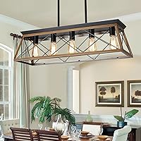 Vista 10 de Candelabros de granja para comedor, lámpara rústica para isla de cocina, lámpara colgante lineal de 5 luces, lámpara rectangular, luces de techo