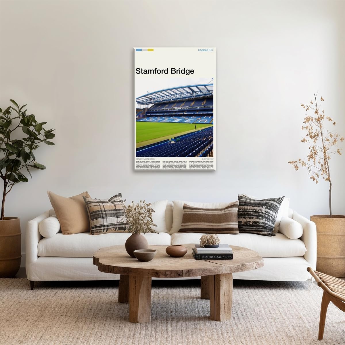 Trendy Football Fan Wall Art Stamford Bridge Stadium Canvas Prints Poster with Coordinates 51.4817°N 0.1910°W Vintage Wall Decor for Office Teen Bedroom1 Unframed20x30inch