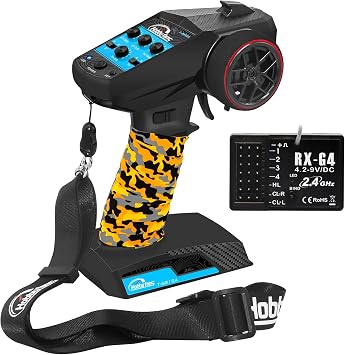 RC Radio System 4CH 2.4G RC Transmitter with Receiver and Lanyard & Sweat Absorbed Non-Slip Band Anti-Jamming Remote Controller for 1/10 1/12 1/14 1/16 1/18 1/24 RC Car Crawler Boat, Blue