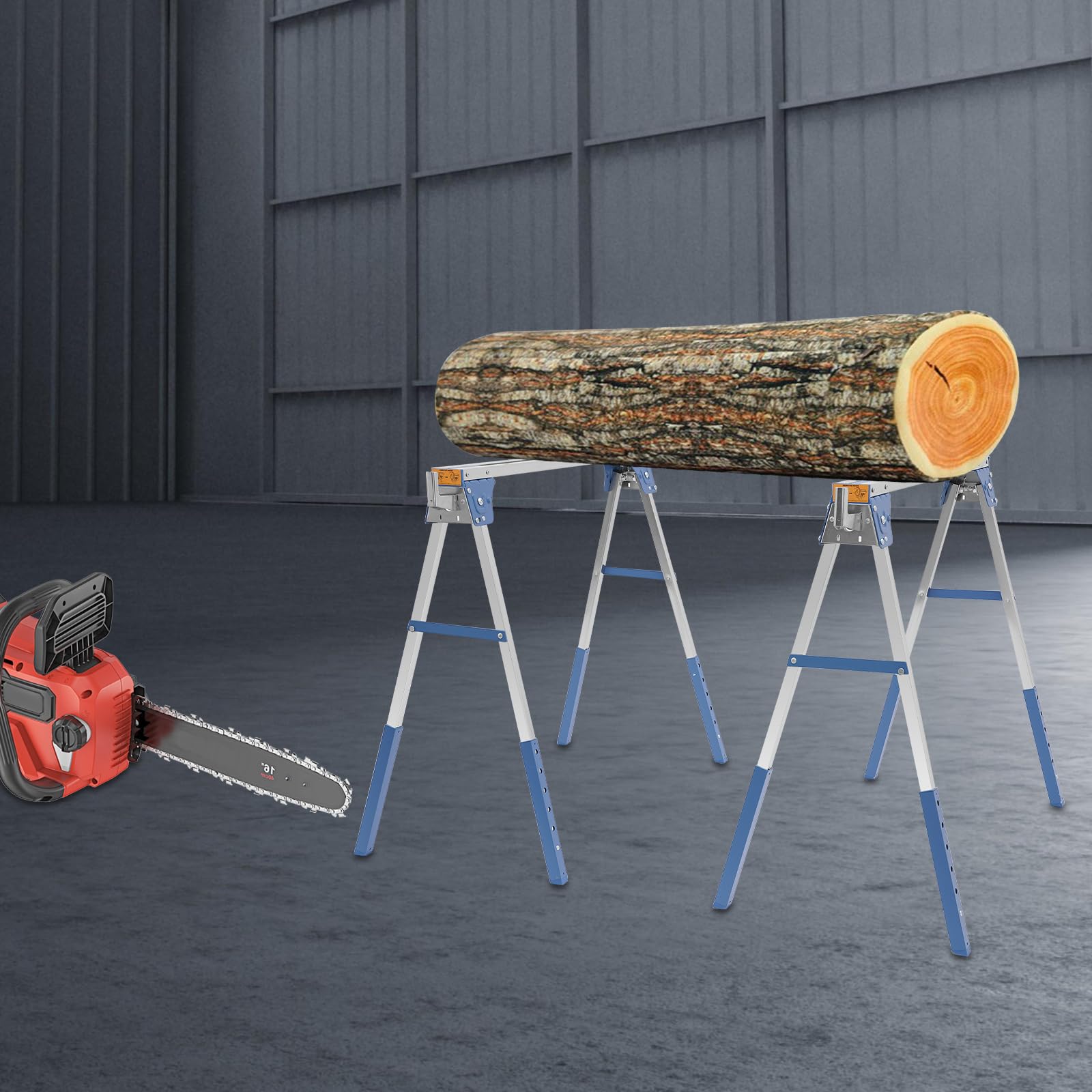 Set di 2 cavalletti pieghevoli da lavoro, portata 1200 kg, blu | MIit - 4 ganci, regolabili in altezza a 6 livelli, robusti ganci pieghevoli in acciaio al carbonio, ideali per lavoro