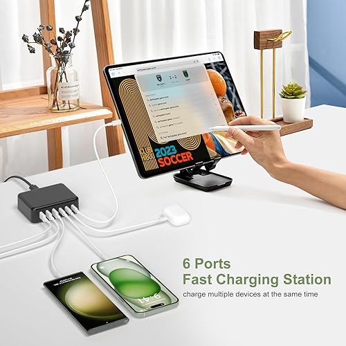 Miniatura 2 de Cargador USB C de 165 W con cable USB C a C de 6 pies, Excgood GaN 6 puertos múltiples USB estación de carga rápida de 65 W tipo C, bloque de