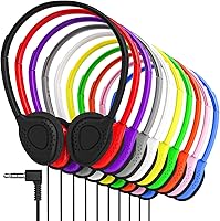 Maeline 10-Pack Bulk On-Ear Headphones Multi-Color Wholesale Bundle - Adjustable Comfort for Schools & Classrooms