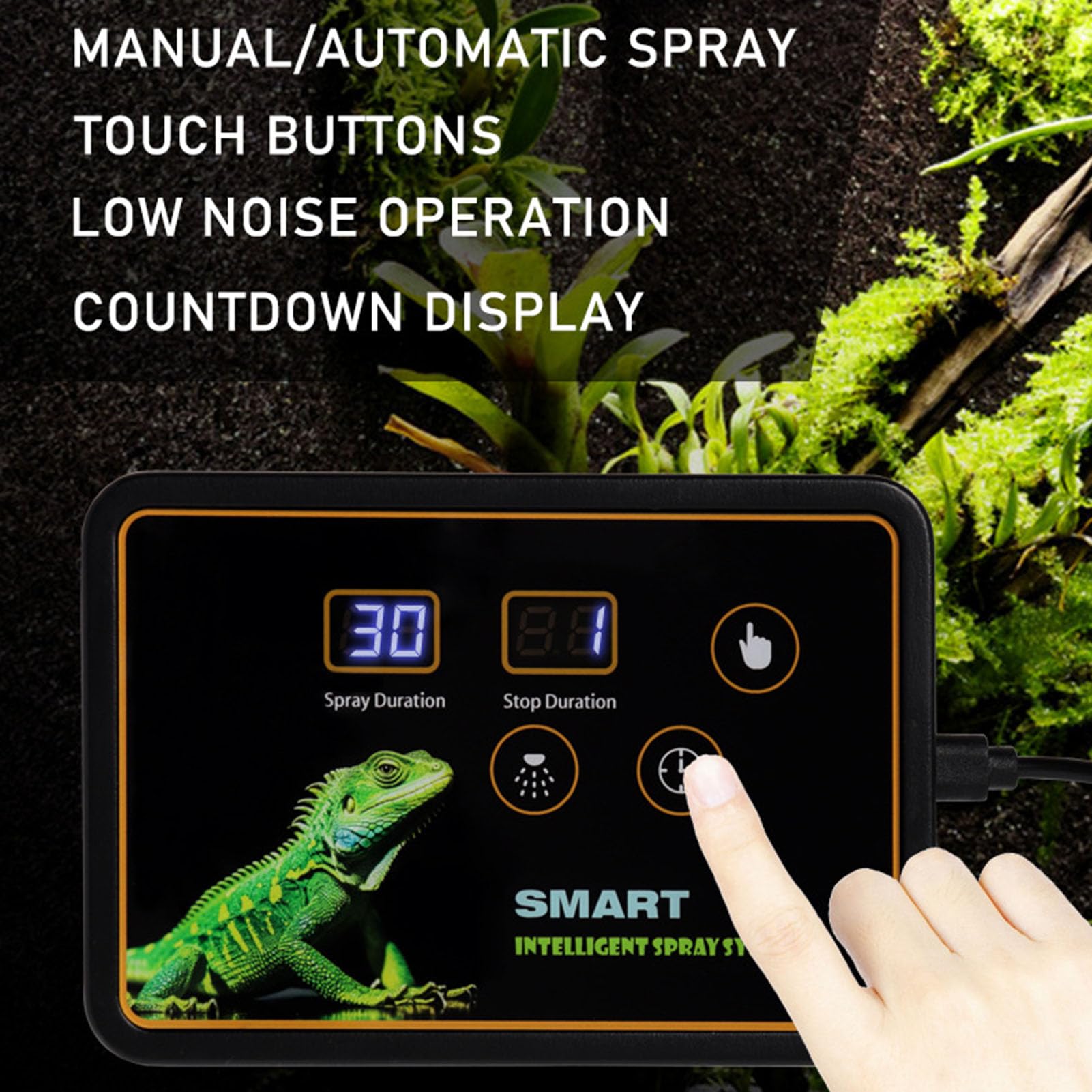 de nebulización con temporizador para tanque Rainforest, control táctil silencioso, pulverizador automático para reptiles con temporizador, boquillas ajustables 360, CC de 5 V,