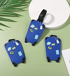 2 peças de etiquetas de bagagem fofas etiquetas de bolsa engraçadas exclusivas etiquetas de mala de bagagem de desenho animado identificadores de viagem, etiquetas de nome, azul royal