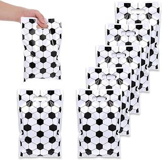 50 Pcs Soccer Goodie Bags, Plastic Soccer Gift Bags, Portable Soccer Candy Bags, Treat Bags for Soccer Theme Party Favor Supplies Decor