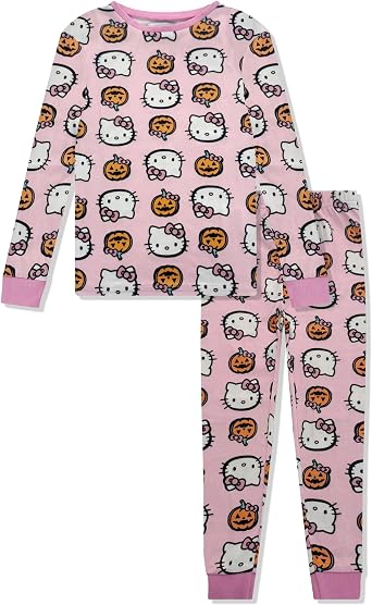 Hello Kitty Girls Halloween Pajamas - Kids 2 Piece Girls PJ Set For Holiday - Long Sleeve Shirt & Pants - Official License